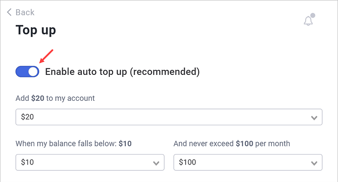 Enabling automatic top-up