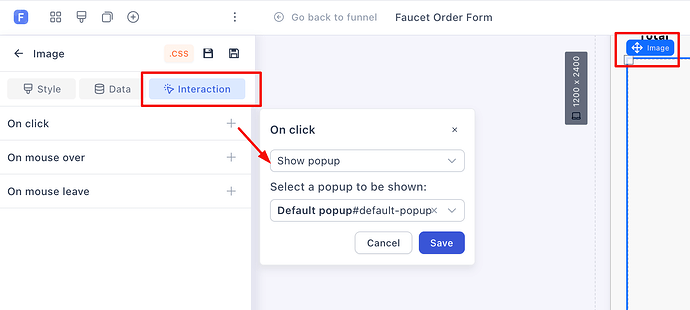 Opening a popup from a click