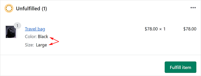 Viewing the successfully synced dynamic variants in Shopify Orders