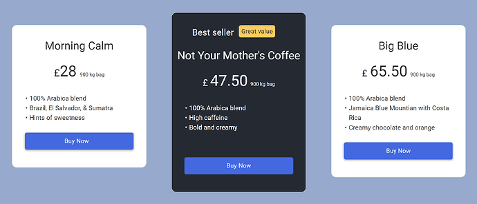 A pricing table built from containers and boxes
