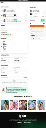 Phone case funnel checkout page with bundle selector, free gift, and protection order bump