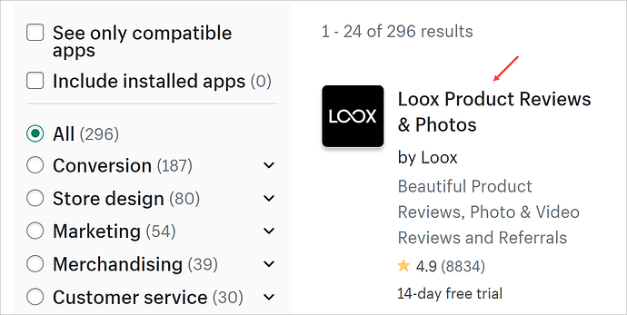 Loox in the Shopify App Store