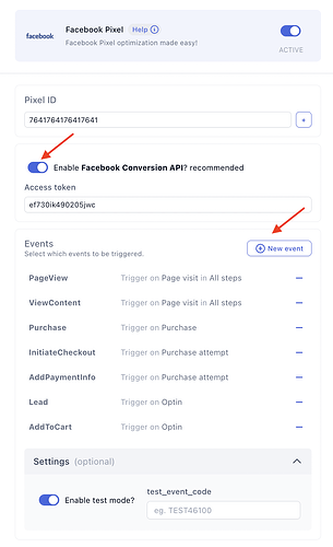 Pasting the access token into the Meta Pixel app settings
