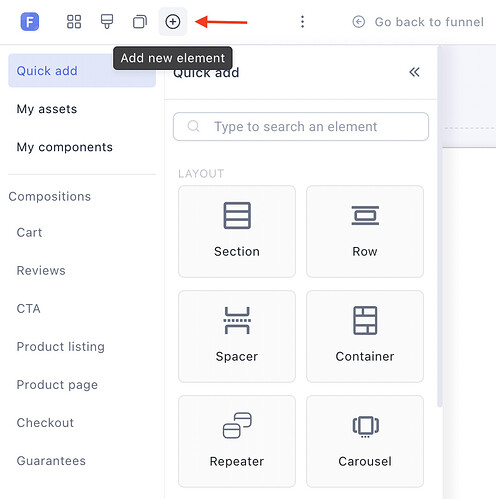 Layout widgets in the elements panel