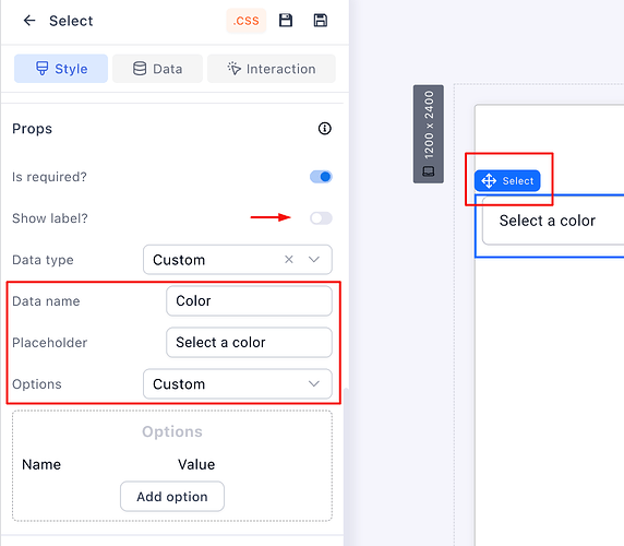 Setting the Data name and placeholder text