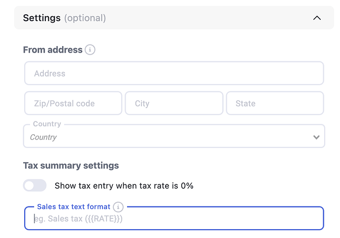 Editing the address and tax summary text