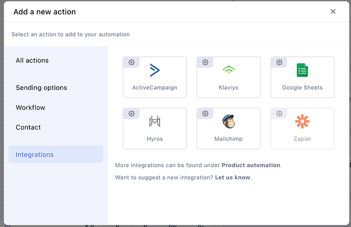 Choosing an integration action
