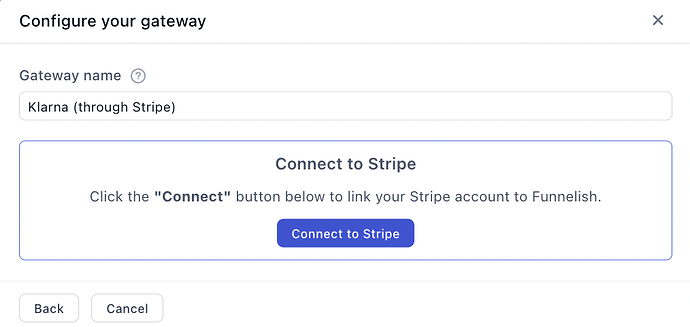Connecting the Klarna through Stripe gateway