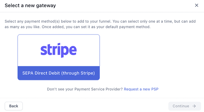 Choosing SEPA Direct Debit through Stripe