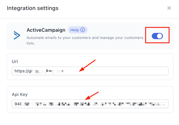 Paste ActiveCampaign URL and Key