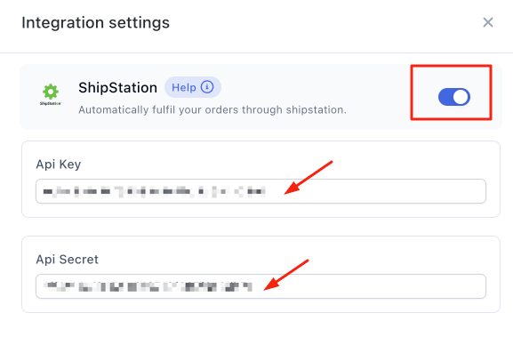 Pasting the ShipStation API keys into Funnelish